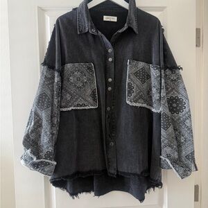 Black and Gray Denim Button-Up Shirt